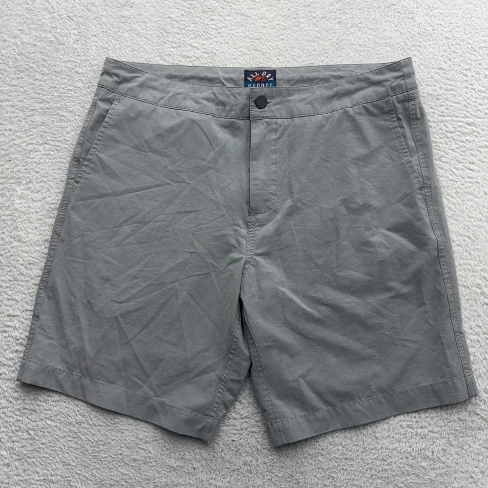 Faherty Mens All Day Shorts Grey Stretch Hybrid Quick Dry Size 35 Casual Summer